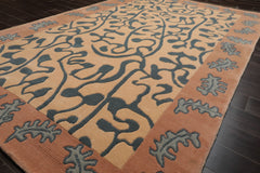 6x9 Beige, Muted Peach, Teal Color Hand Knotted Tibetan Wool Contemporary Oriental Rug