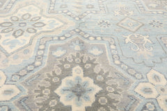 6x9 Blue, Ivory, Gray Color Hand Knotted Geometric 100% Wool Transitional Oriental Rug