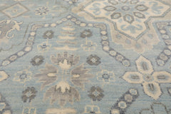 6x9 Blue, Ivory, Gray Color Hand Knotted Geometric 100% Wool Transitional Oriental Rug