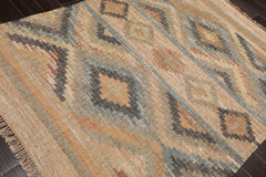 5x7 Beige, Caramel, Gray Color Hand Woven All-Over 100% Wool Southwestern Oriental Rug