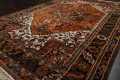 6x9 Orange, Ivory, Black Color Hand Knotted Heriz Wool Arts & Crafts Oriental Rug