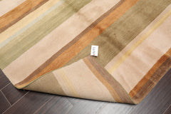 6x9 Green, Taupe, Brown Color Hand Knotted All-Over 100% Wool Modern Oriental Rug