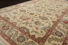 6x9 Ivory, Raspberry, Aqua Color Hand Knotted Oushak New Zealand Wool Arts & Crafts Oriental Rug