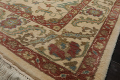 6x9 Ivory, Raspberry, Aqua Color Hand Knotted Oushak New Zealand Wool Arts & Crafts Oriental Rug