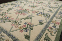 6x9 Ivory, Mint, Blush Color Hand Knotted French Aubusson Savonnerie New Zealand Wool Traditional Oriental Rug