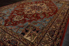 6x9 Rust, Aqua, Navy Color Hand Knotted Heriz Wool Arts & Crafts Oriental Rug