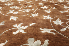 6x9 Brown, Aqua, Color Hand Knotted Floral 100% Wool Transitional Oriental Rug