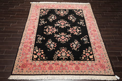 8x10 Black, Pink, Gray Color Hand Knotted All-Over 100% Wool Traditional Oriental Rug