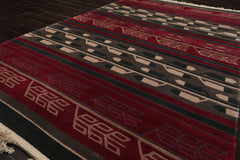 5x8 Plum, Teal, Gray Color Hand Knotted Tibetan New Zealand Wool Art Deco Oriental Rug