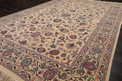 6x9 Ivory, Rose, Blue Color Hand Knotted Kashan New Zealand Wool Traditional Oriental Rug