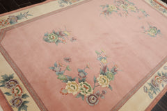 5x8 Rose, Ivory, Aqua Color Hand Knotted French Aubusson Savonnerie Wool Traditional Oriental Rug