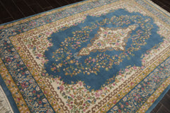 6x9 Blue, Ivory, Gold Color Hand Knotted Kerman New Zealand Wool Traditional Oriental Rug