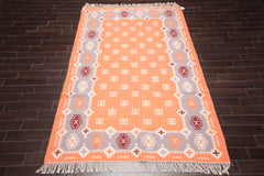 8x10 Peach, Lavender, Ivory Color Hand Woven All-Over 100% Wool Southwestern Oriental Rug