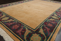 5x8 Tan, Teal, Plum Color Hand Knotted Tibetan New Zealand Wool Art Deco Oriental Rug
