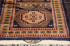 Palace Blue, Gold, Rust Color Hand Knotted All-Over 100% Wool Traditional Oriental Rug