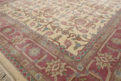 6x9 Ivory, Plum, Aqua Color Hand Knotted Herati New Zealand Wool Traditional Oriental Rug