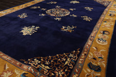 6x9 Navy, Gold, Ivory Color Hand Knotted Chinese Art Deco Wool Traditional Oriental Rug
