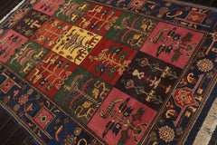 6x8 Green, Pink, Gold Color Hand Knotted Gabbeh Wool Pictorial Oriental Rug