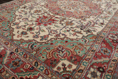 5x8 Ivory, Rose, Aqua Color Hand Knotted Tabriz Wool Traditional Oriental Rug