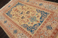 6x9 Vanilla, Turquoise, Ivory Color Hand Knotted Oushak Wool Traditional Oriental Rug