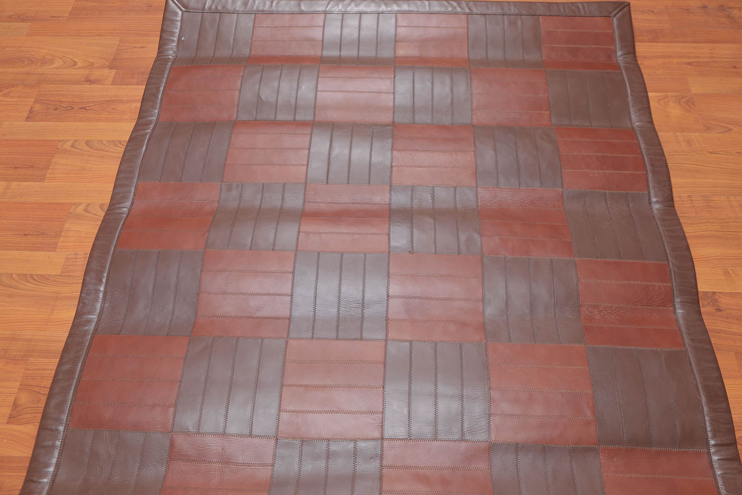 4x6 Brown, , Color Hand Woven Checked 100% Leather Traditional Oriental Rug