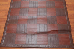 4x6 Brown, , Color Hand Woven Checked 100% Leather Traditional Oriental Rug