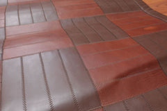 4x6 Brown, , Color Hand Woven Checked 100% Leather Traditional Oriental Rug