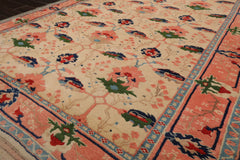 6x9 Ivory, Blush, Green Color Hand Knotted Oushak Wool Arts & Crafts Oriental Rug