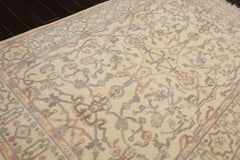 6x9 Ivory, Rose, Gray Color Hand Knotted Oushak New Zealand Wool Traditional Oriental Rug
