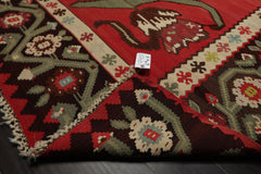 6x10 Raspberry, Rose, Ivory Color Hand Woven Kilim Wool Tribal Oriental Rug