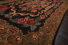 6x11 Charcoal, Mustard, Turquoise Color Hand Woven Caucasian Kilim Wool Botanical Oriental Rug