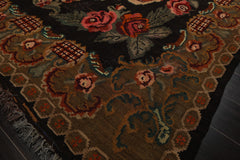 6x11 Charcoal, Mustard, Turquoise Color Hand Woven Caucasian Kilim Wool Botanical Oriental Rug