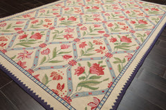 6x8 Ivory, Blue, Rose Color Hand Woven Caucasian Needlepoint Wool Traditional Oriental Rug