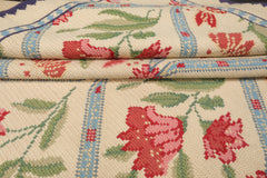 6x8 Ivory, Blue, Rose Color Hand Woven Caucasian Needlepoint Wool Traditional Oriental Rug