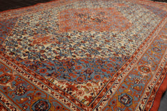 6x9 Ivory, Orange, Blue Color Hand Knotted Serapi New Zealand Wool Traditional Oriental Rug