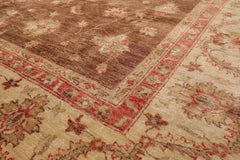 8x10 Brown, Beige, Coral Color Hand Knotted All-Over 100% Wool Traditional Oriental Rug