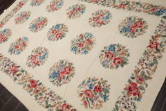 6x9 Ivory, Rose, Red Color Hand Woven French Needlepoint Wool Traditional Oriental Rug