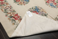 6x9 Ivory, Rose, Red Color Hand Woven French Needlepoint Wool Traditional Oriental Rug