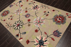 5x7 Taupe, Black, Ivory Color Hand Tufted Floral 100% Wool Transitional Oriental Rug
