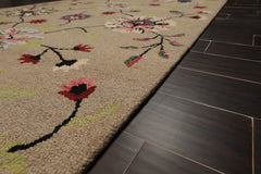 5x7 Taupe, Black, Ivory Color Hand Tufted Floral 100% Wool Transitional Oriental Rug