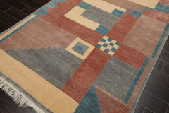 5x8 Gray, Ivory, Taupe Color Hand Knotted Tibetan New Zealand Wool Modern & Contemporary Oriental Rug