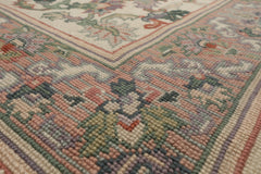 6x8 Ivory, Rose, Sage Color Hand Woven Needlepoint Wool Traditional Oriental Rug
