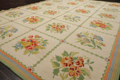 6x9 Ivory, Lime, Gold Color Hand Woven Needlepoint Wool Traditional Oriental Rug