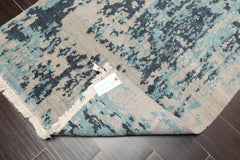 3x5 Beige, Gray, Aqua Color Hand Knotted All-Over 100% Wool Modern Oriental Rug