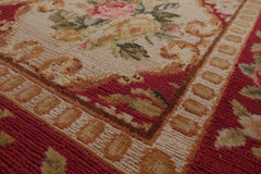 6x9 Beige, Fuschia, Green Color Hand Knotted Aubusson Savonnerrie Wool Traditional Oriental Rug