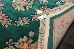 Square Emerald, Tan, Taupe Color Hand Knotted Aubusson Savonnerrie Wool Traditional Oriental Rug