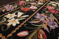 6x9 Black, Gold, Pink Color Hand Woven French Needlepoint Wool Traditional Oriental Rug