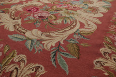 6x9 Rose, Ivory, Pink Color Hand Woven French Needlepoint Wool Traditional Oriental Rug