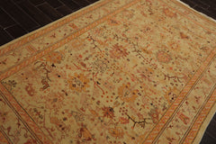 6x9 Light Gold, Coral, Tan Color Hand Knotted Oushak Wool Arts & Crafts Oriental Rug