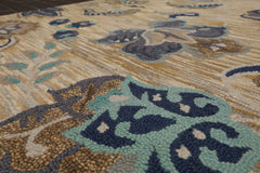 5x7 Beige, Gray, Turquoise Color Hand Tufted Floral 100% Wool Transitional Oriental Rug